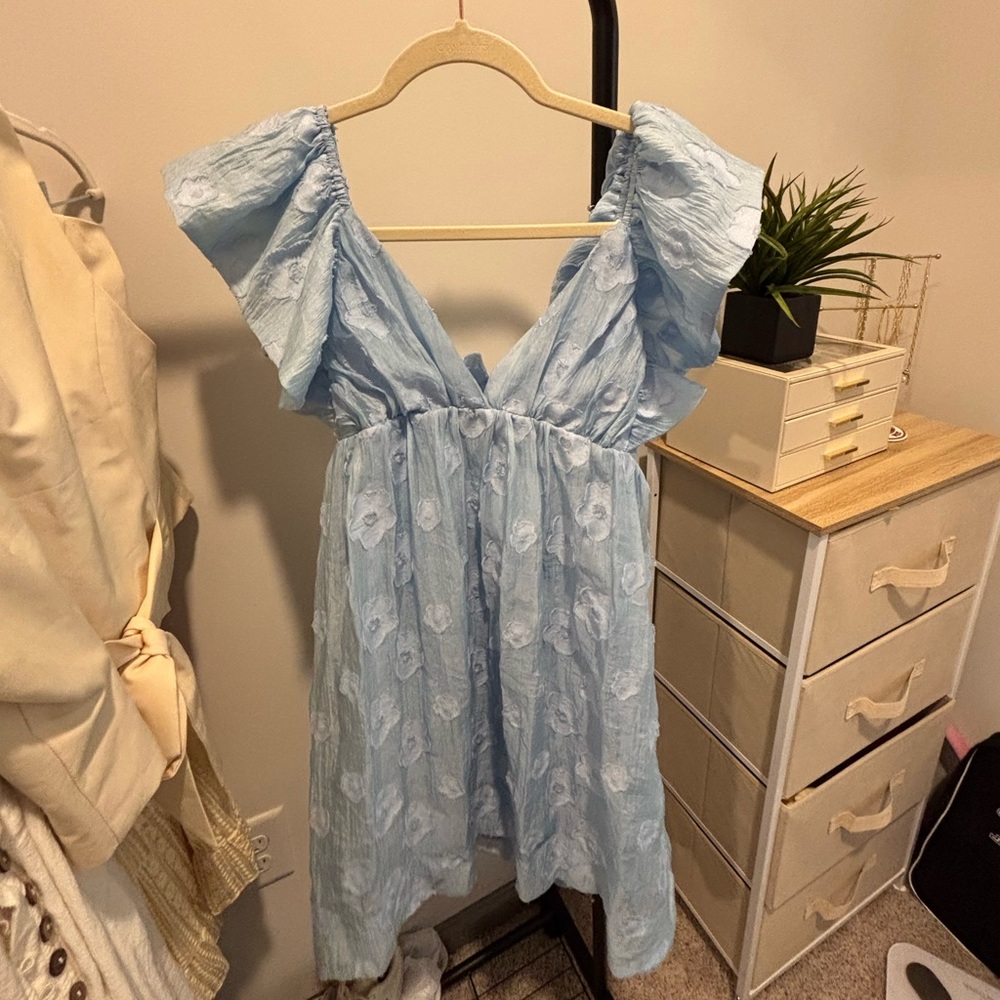 Elegant Light Blue Mini Dress
